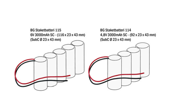 Staketbatteri typ 114 SubC - 4,8V 3000mAh NiMH FL