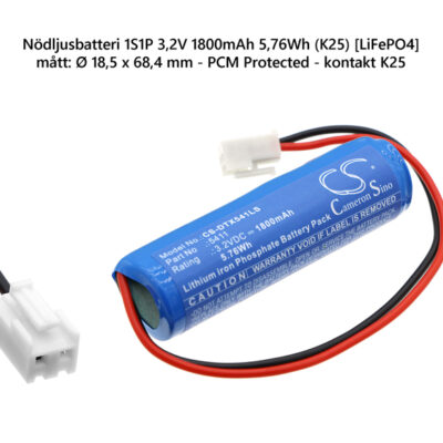 Nödljusbatteri (1S1P) 3,2V 1800mAh 5,76Wh [LiFePO4]