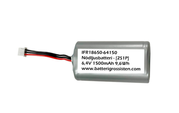 Nödljusbatteri LiFePO4 6,4V 1500mAh med kabel och kontakt JST XHP-3