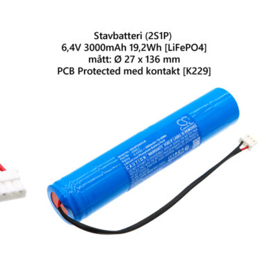 Stavbatteri för Nödljus 2S1P - 6,4V 3000mAh 19,2Wh [LiFePO4]