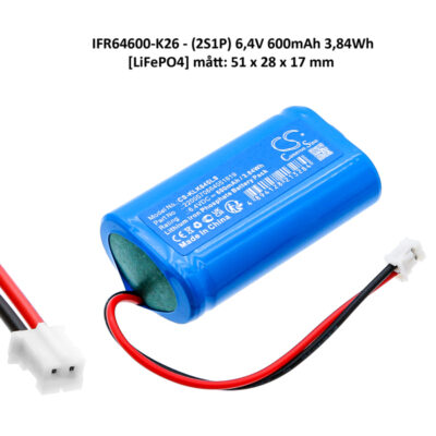 Nödljusbatteri (2S1P) 6,4V 600mAh 3,84Wh [LiFePO4]