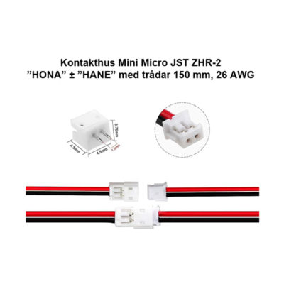 JST ZHR-2F "HONA"+"HANE" 2-polig, pitch 1,5 mm