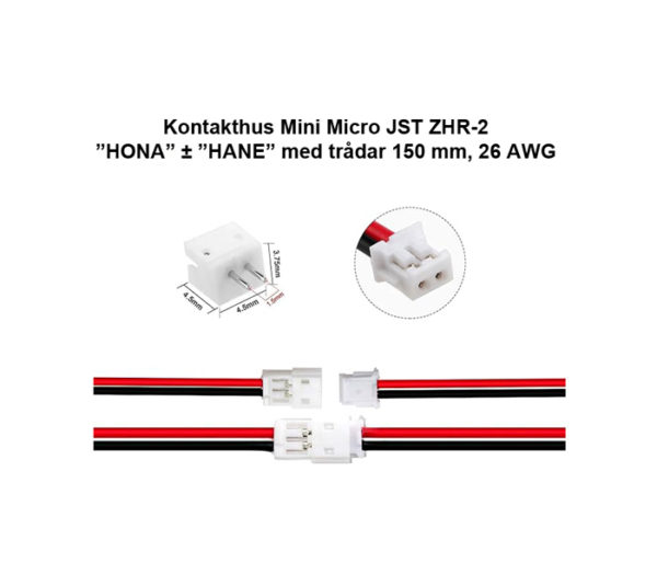 JST ZHR-2F "HONA"+"HANE" 2-polig, pitch 1,5 mm